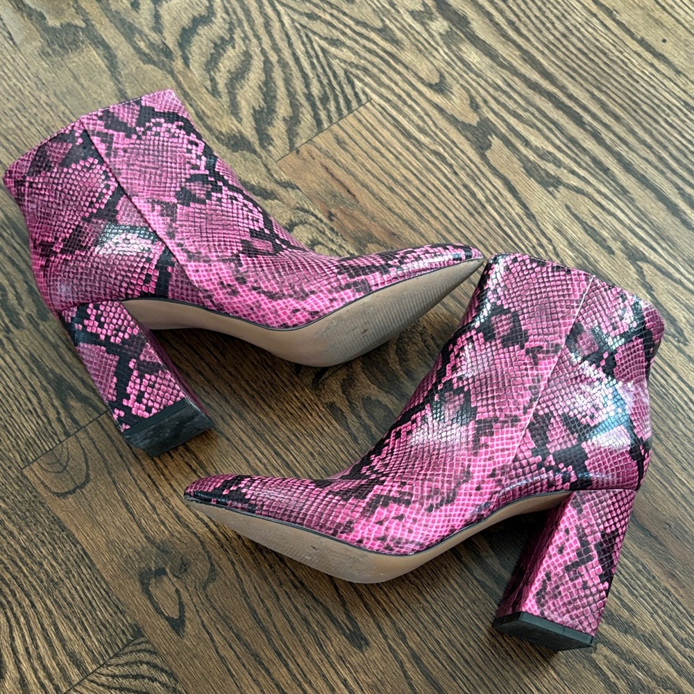 BCBGeneration Pink Snakeskin Ankle Booties